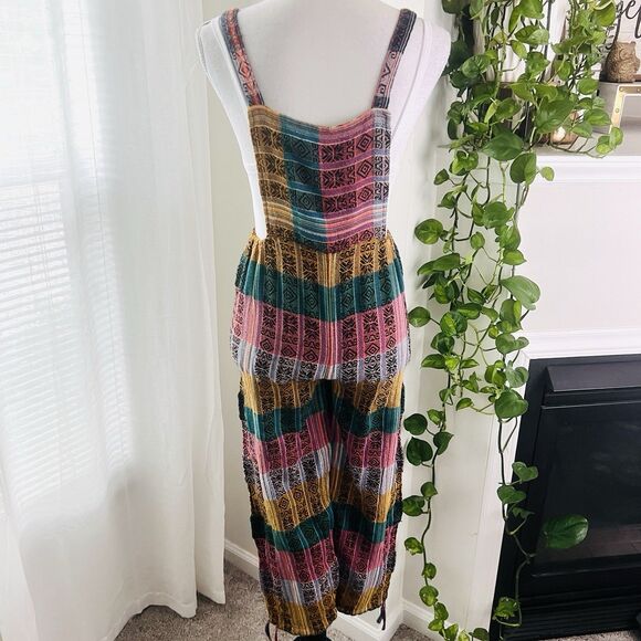 Colorful Patchwork Soft Cotton Boho Hippie Overall Jumpsuit - Size Small - Picture 7 of 8